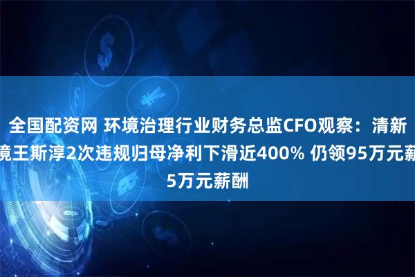全国配资网 环境治理行业财务总监CFO观察：清新环境王斯淳2次违规归母净利下滑近400% 仍领95万元薪酬